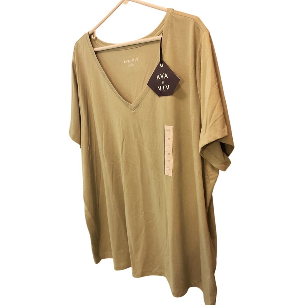 NWT Ava & Viv Tee Green Crewneck SS Top 2X
